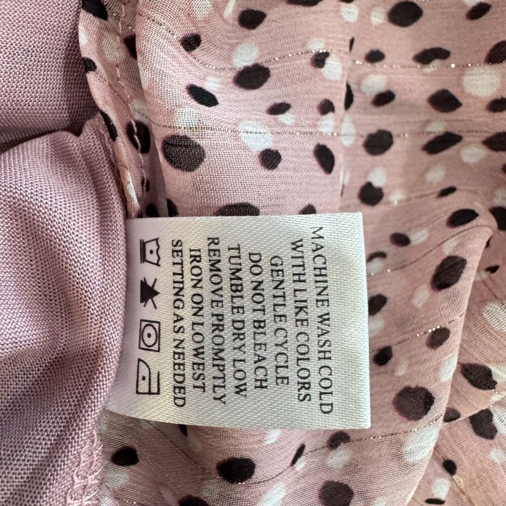 Adrienne Vittadini Women Blouse Sz L Sheer Pink Floral Split Neck Ruffle Sleeve - Picture 4 of 7
